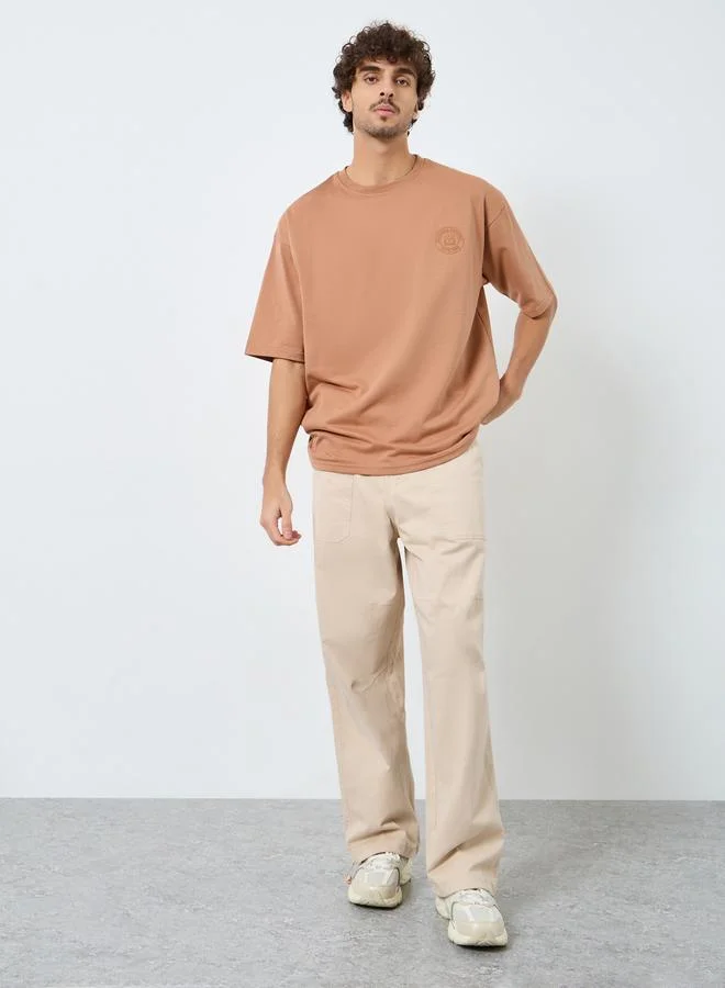 Styli Men Coffee Brown Graphic Print Oversized T-Shirt