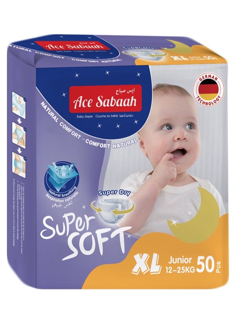 Ace Sabaah - Ace Sabaah Baby Super Dry Diaper Soft Feel Size 6 XL Junior 12 - 25Kg Natural Comfort Pack Of 1 - Image 1
