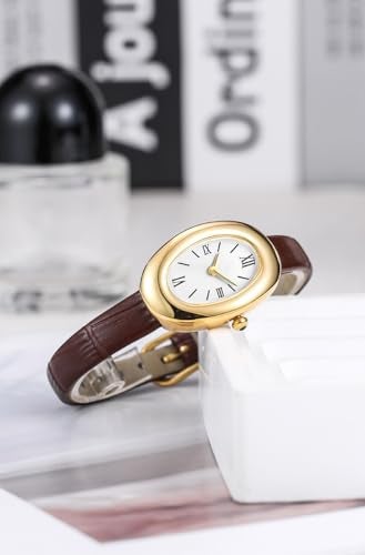 MASTOP Bracelet Watch for Women - Elegant 24mm Oval Dial Bangle Watch - Gold Jewelry Style Quartz Wristwatch - Gift for Her (Coffee A) - Image 2