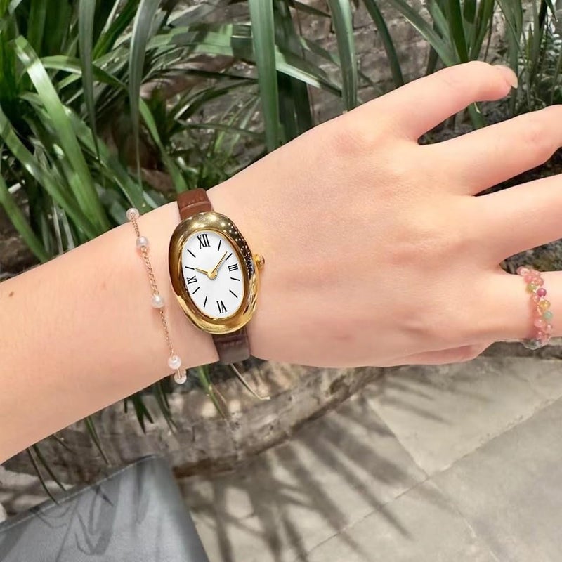MASTOP Bracelet Watch for Women - Elegant 24mm Oval Dial Bangle Watch - Gold Jewelry Style Quartz Wristwatch - Gift for Her (Coffee A) - Image 5