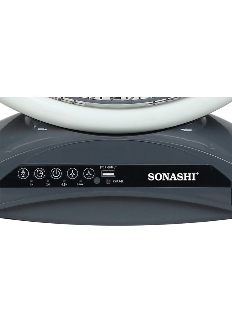 SONASHI 14" Rechargeable Fan - Remote Control with LED Light | 3 Speed Settings - Low/Medium/High | USB Charging Feature with Continuous 20 Hours Working | Portable Fan SRF-614 Grey/White - Image 4