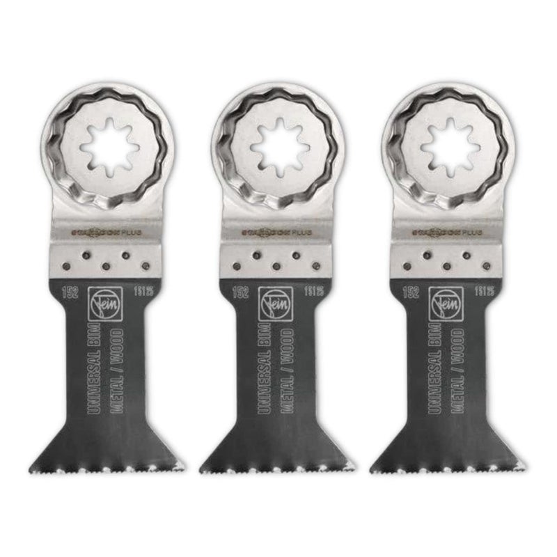 Fein Starlock Plus E-Cut Universal Saw Blade - Precision Cutting for Wood, Drywall & Plastics, Bimetal with Wavy Universal Teeth, 1-3/4" Medium Width, 2 3/8" Length, 3-Pack - 63502152270 - Image 1