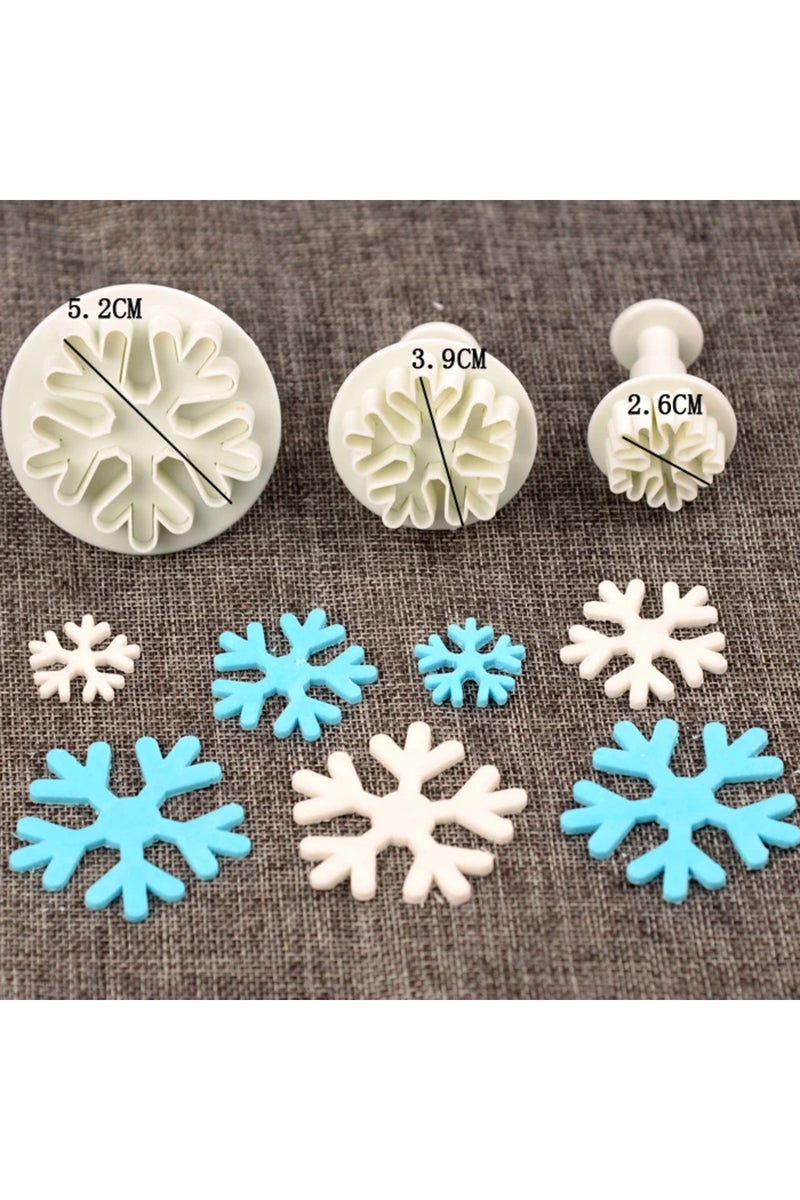 مجموعة من 3 قطع من أدوات تزيين كعكة الفوندان على شكل ندفة ثلجية، تتضمن مكبسًا وقوالب تقطيع السكر لتزيين كعكة عيد الميلاد.