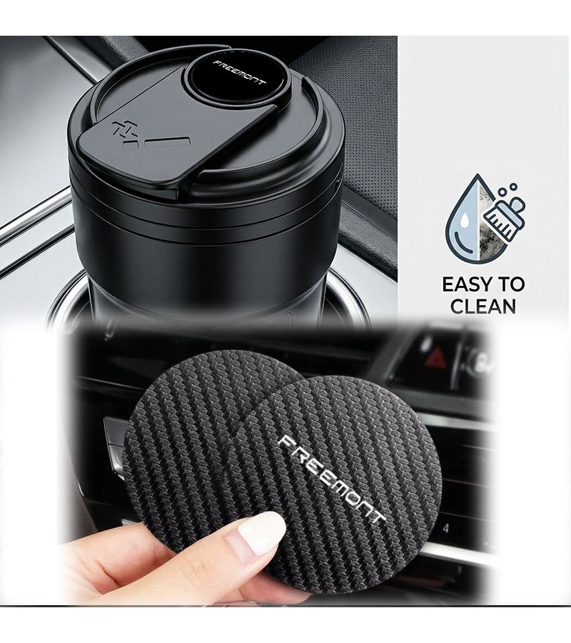 Car Cup Holder Ashtray Set With Lid And Sealing Cap Anti Smoke Protection Easy To Disassemble And Clean For Universal Car Use Black Water Cup Pad 2pcs - Image 5