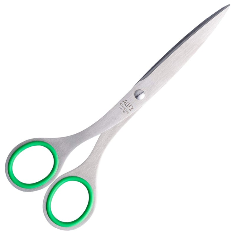 ALLEX Left Handed Scissors for Adult 65 All Metal Office Scissors for Desk Japanese Stainless Steel Blade with NonSlip Soft Ring Green Made in JAPAN