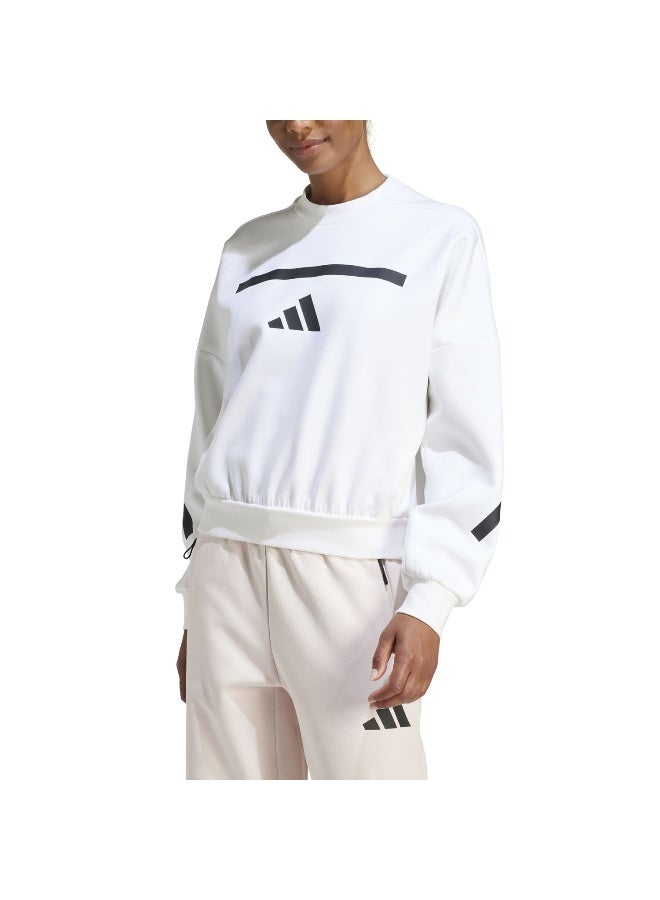 Adidas W Z.N.E. Swt White Training Sweatshirts For Women XS - Image 3
