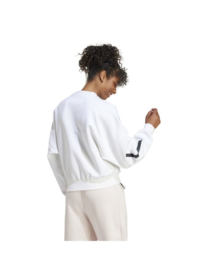 Adidas W Z.N.E. Swt White Training Sweatshirts For Women XS - Image 4