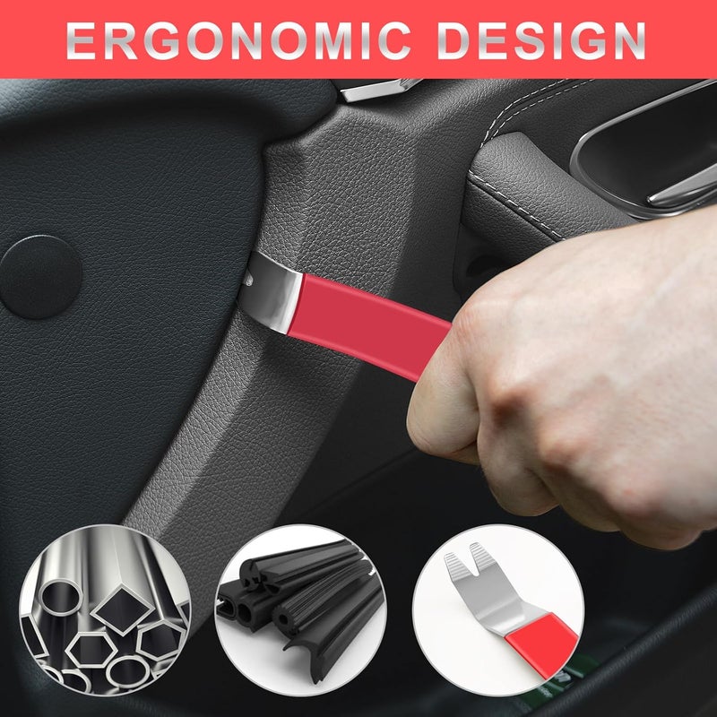 Zecirl 11 PCS AutoTrim Removal Tool Kit, Metal Pry Tool Auto Fastener Remover Pry Bar Set Trim Remover Kits for Vehicle Door Panel, Audio Radio Panel, Dashboard Repair Kit RED - Image 3
