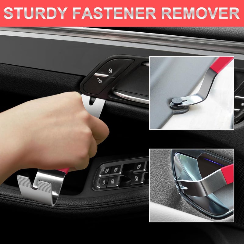Zecirl 11 PCS AutoTrim Removal Tool Kit, Metal Pry Tool Auto Fastener Remover Pry Bar Set Trim Remover Kits for Vehicle Door Panel, Audio Radio Panel, Dashboard Repair Kit RED - Image 4