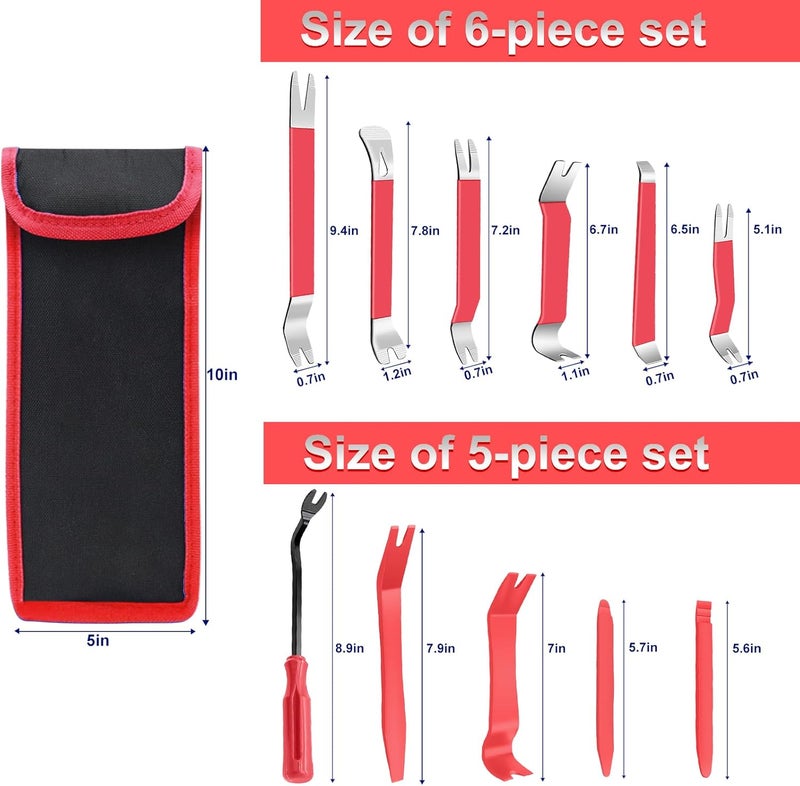 Zecirl 11 PCS AutoTrim Removal Tool Kit, Metal Pry Tool Auto Fastener Remover Pry Bar Set Trim Remover Kits for Vehicle Door Panel, Audio Radio Panel, Dashboard Repair Kit RED - Image 2