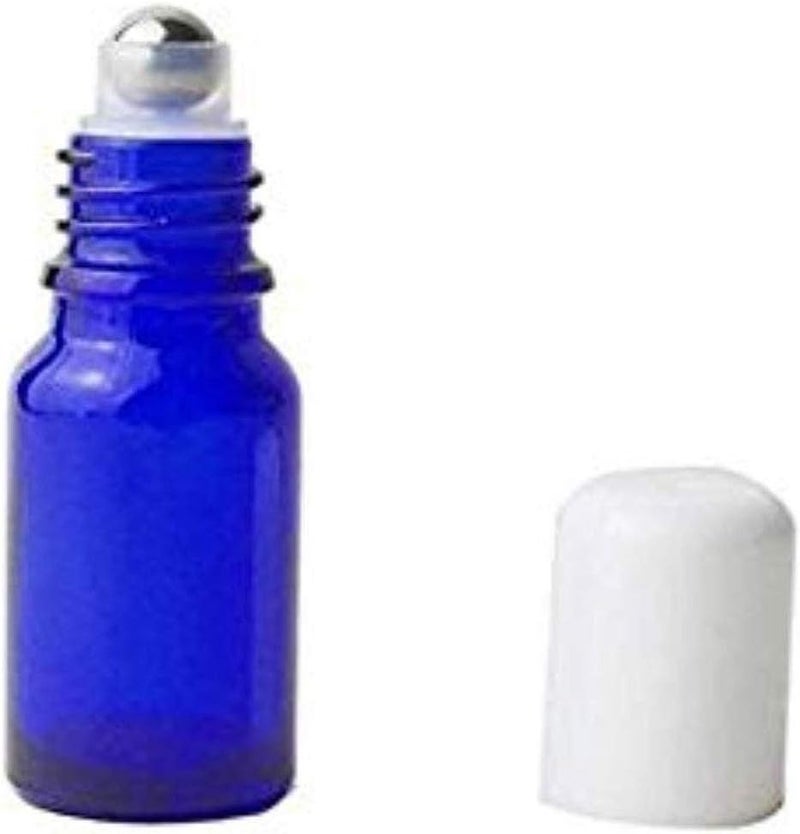 ASTRQLE 3PCS Empty Blue Glass Roll-on Bottles with Stainless Steel Roller Balls and White Cap for Essential Oil Perfumes Lip Balms Attar Container (30ml/ 1oz)