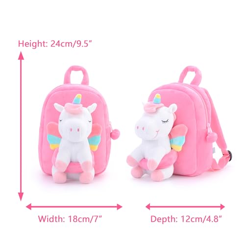 Gloveleya Unicorn Kids Backpack Soft Plush Toddler Backpack for Girls Cute BacktoSchool Gift Preschool Bag for Snacks Toys Books Travel Everyday Use 9 Inches - Image 5