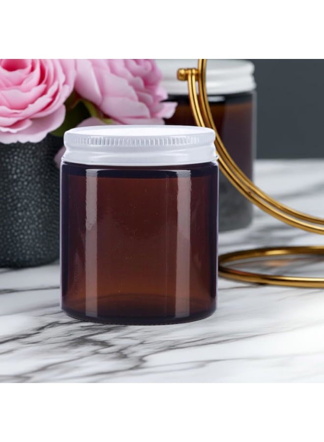 JUVITUS Amber Thick Glass Straight Sided Jar with White Metal Airtight Lid - 4 oz / 120 ml (6 pack) + Spatulas and Labels - Image 2