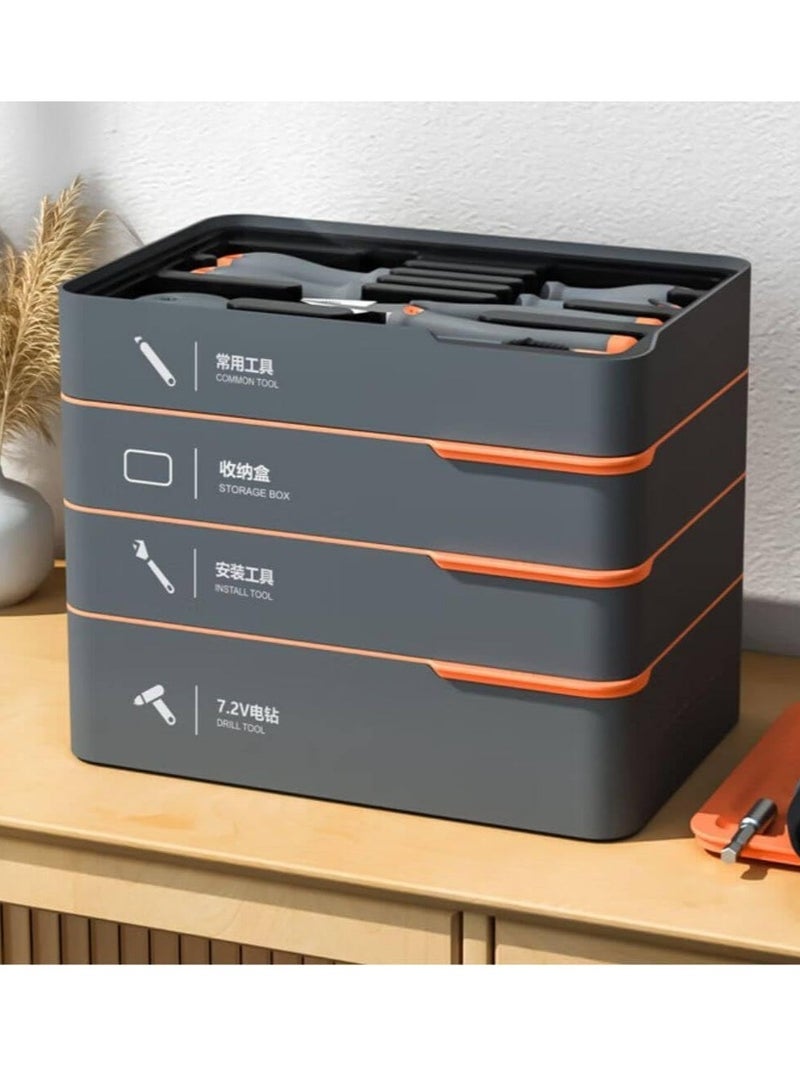 Deli H1001-ADEF Tools Home Layered Toolbox Hardware Tool Set Stacked Storage Box Multi-function Storage Box  - Image 1