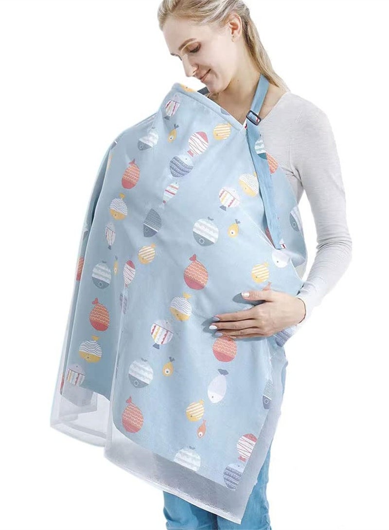 Breathable Nursing Cover for Breastfeeding Moms, Privacy Apron for Comfortable Infant Feeding, Stylish Blue Design - Image 1