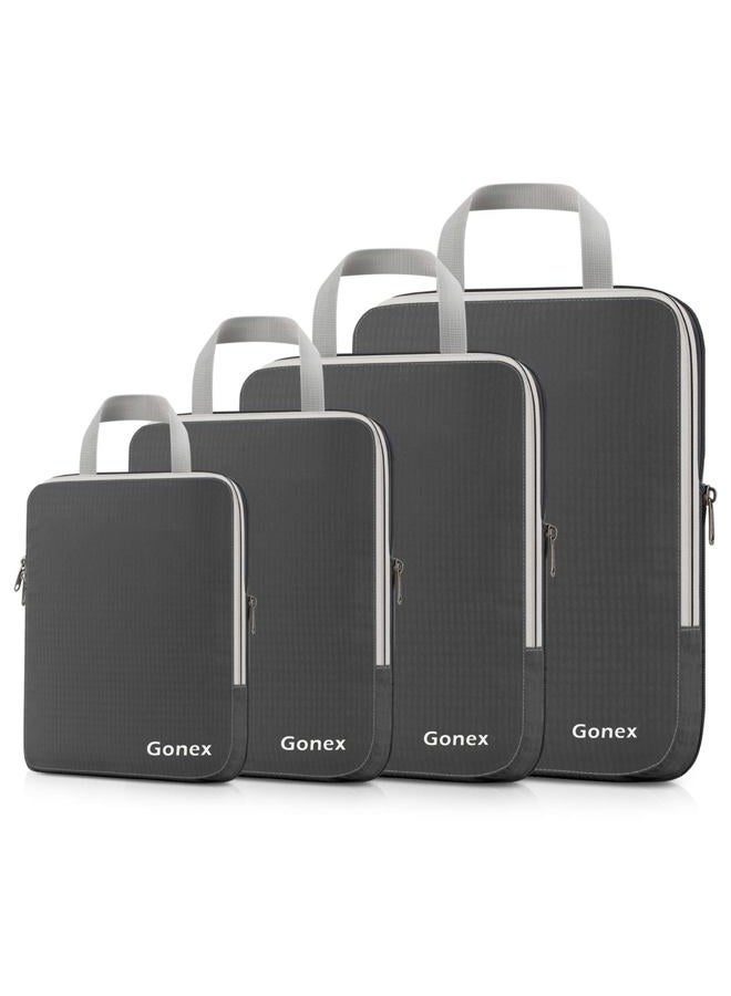 Gonex Compression Packing Cubes, 4, 5, 6, 10pcs Expandable Storage Travel Luggage Bags Organizers, 4-Deep Gray, 4 Set - Image 1