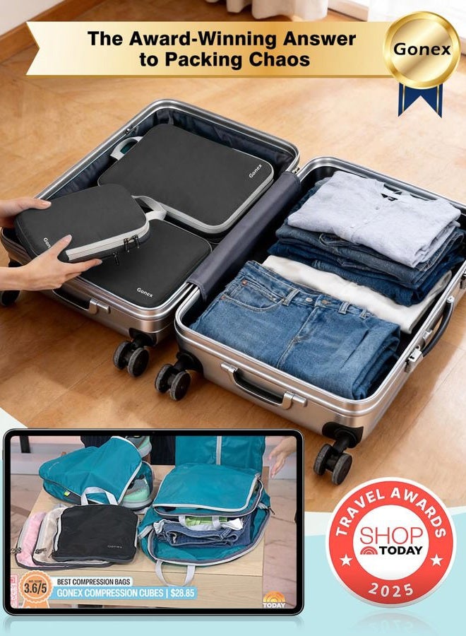 Gonex Compression Packing Cubes, 4, 5, 6, 10pcs Expandable Storage Travel Luggage Bags Organizers, 4-Deep Gray, 4 Set - Image 2