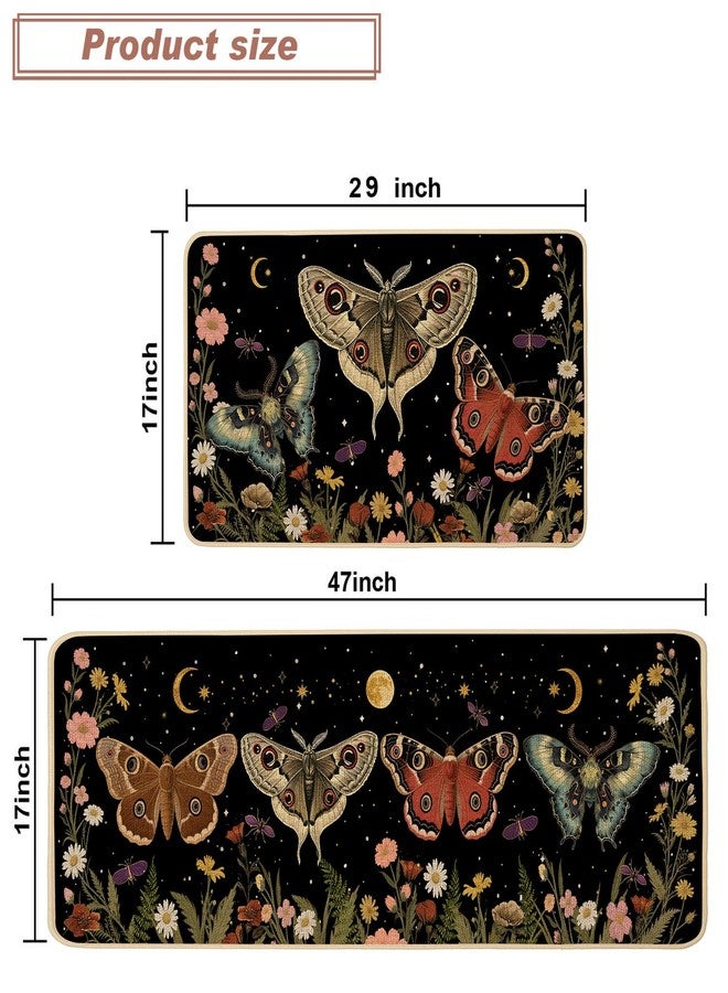 Baccessor مجموعة سجاد مطبخ Baccessor Luna Moth Moon، قطعتان، سجاد مطبخ أخضر مزين بالزهور والفراشات، ماص للرطوبة، مانع للانزلاق، منخفض الارتفاع، قابل للغسل، مناسب لأرضيات الربيع والصيف، ديكور منزلي ريفي، مقاس 17×29 و17×47 بوصة - Image 4