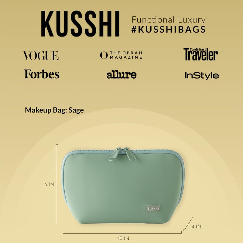 KUSSHI حقيبة مكياج كوشي نيونبرين - حقيبة مكياج قابلة للغسل للسفر بدون توتر (ساج/كورال روز) - Image 3
