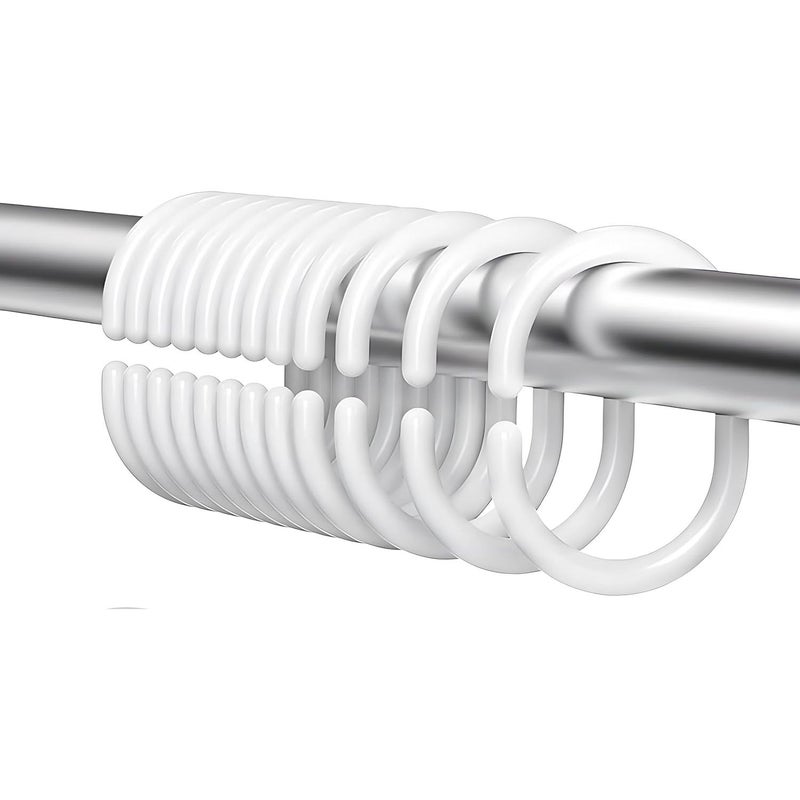 48 Pack White C Shaped Plastic Shower Curtain Hooks Rings - Image 1
