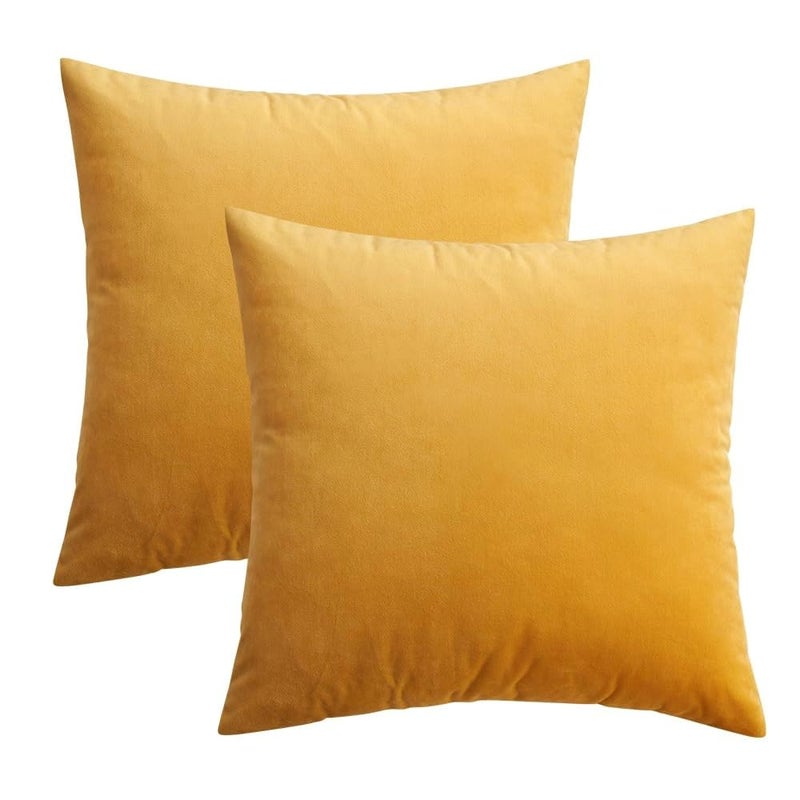 RELY Pack of 2 Throw Pillow Covers 18x18 Inch Velvet Soft Cozy Solid Decoration Gifts Pillow Covers Luxury Cushion Case for Sofa Couch Bedroom Living Room  Gold