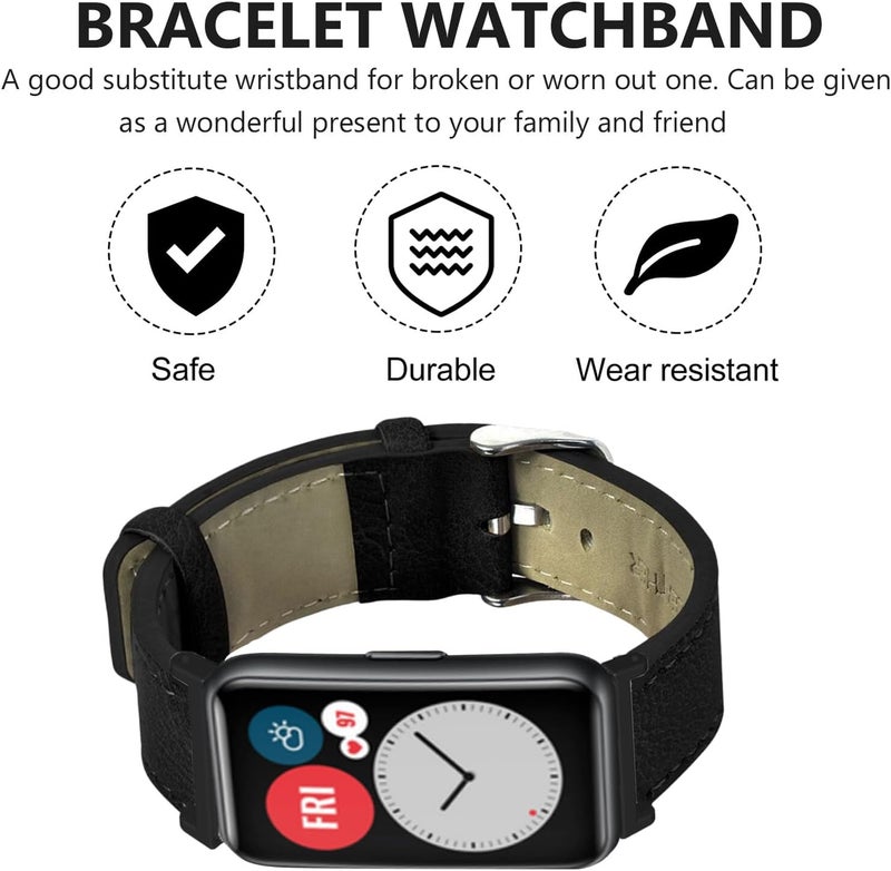 Kisangel Genuine Leather Retro Watchband for Fitness Watch Fit Comfortable Smooth Edges Strap Replacement for Men and Women Decorative Smart Wristband Easy Installation Black Metal Buckle - Image 5
