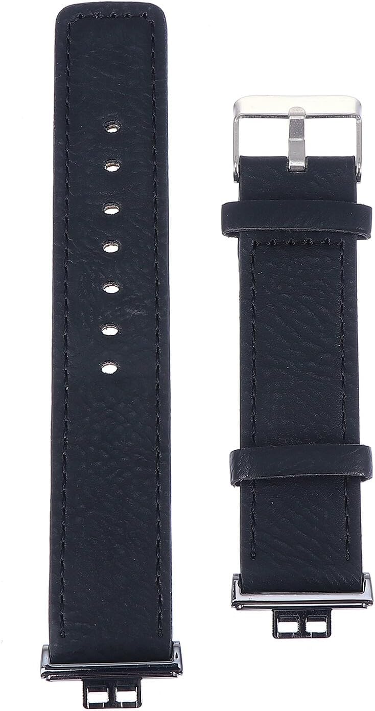 Kisangel Genuine Leather Retro Watchband for Fitness Watch Fit Comfortable Smooth Edges Strap Replacement for Men and Women Decorative Smart Wristband Easy Installation Black Metal Buckle - Image 1