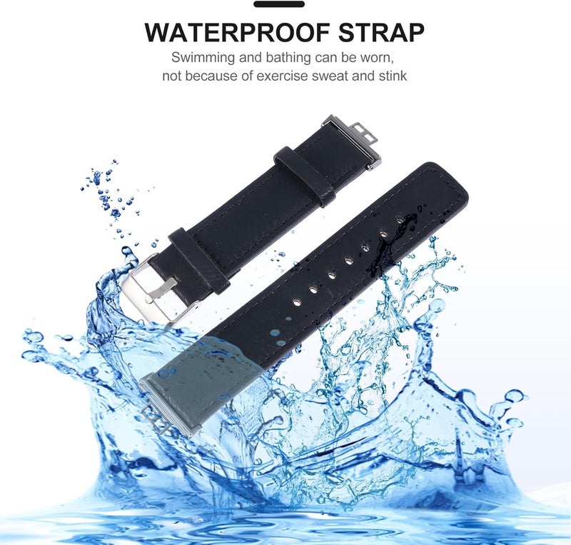 Kisangel Genuine Leather Retro Watchband for Fitness Watch Fit Comfortable Smooth Edges Strap Replacement for Men and Women Decorative Smart Wristband Easy Installation Black Metal Buckle - Image 2