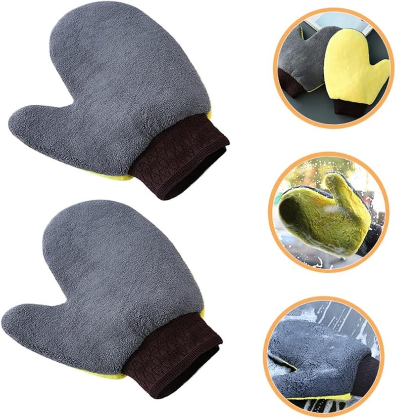 قفازات تنظيف السيارة من الفرو المرجاني المزدوجة الجوانب، قفازات تنظيف غير خدّاشة للمركبات والمنزل - Image 3