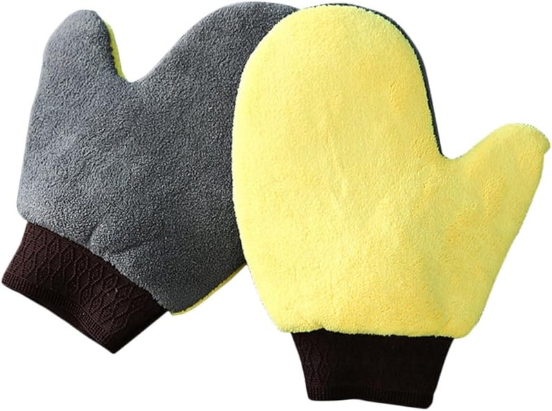 قفازات تنظيف السيارة من الفرو المرجاني المزدوجة الجوانب، قفازات تنظيف غير خدّاشة للمركبات والمنزل - Image 1