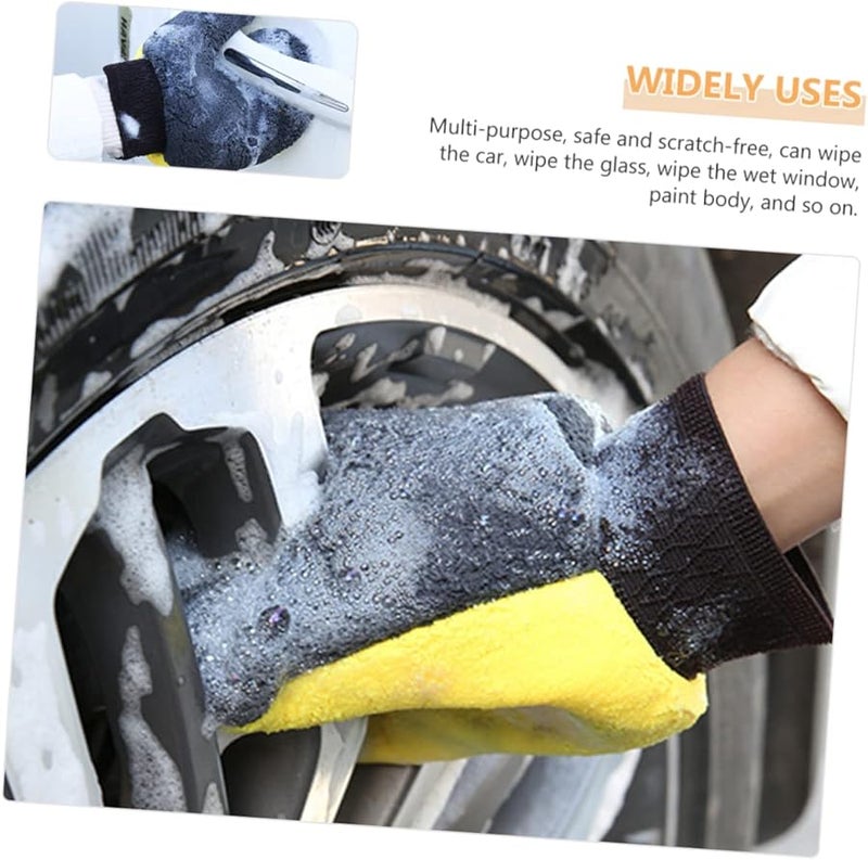 قفازات تنظيف السيارة من الفرو المرجاني المزدوجة الجوانب، قفازات تنظيف غير خدّاشة للمركبات والمنزل - Image 4