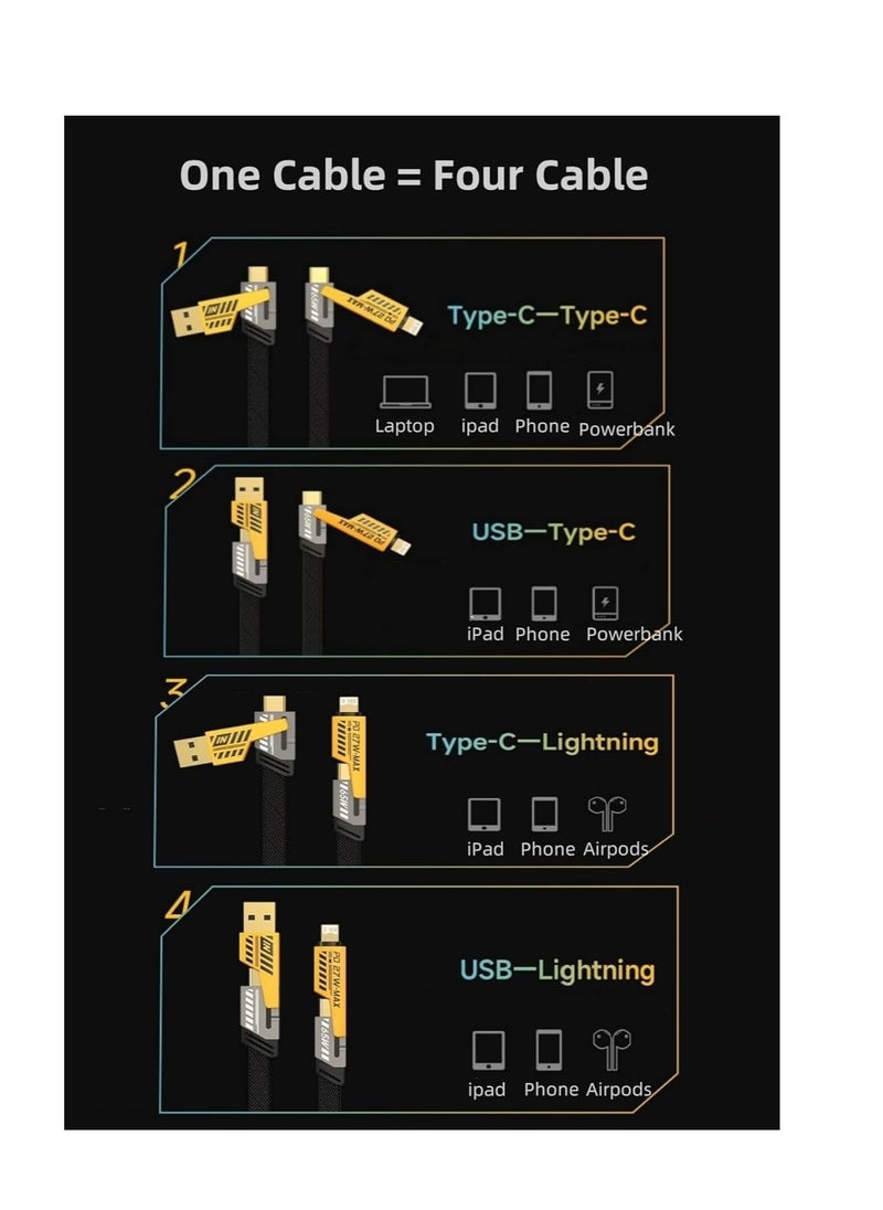Generic - Multi Use USB Charging Cable 4-in-1, 65W, Universal Fast Charging Cable, USB A to C, USB C to C, USB C to L, and USB A to L - Image 1