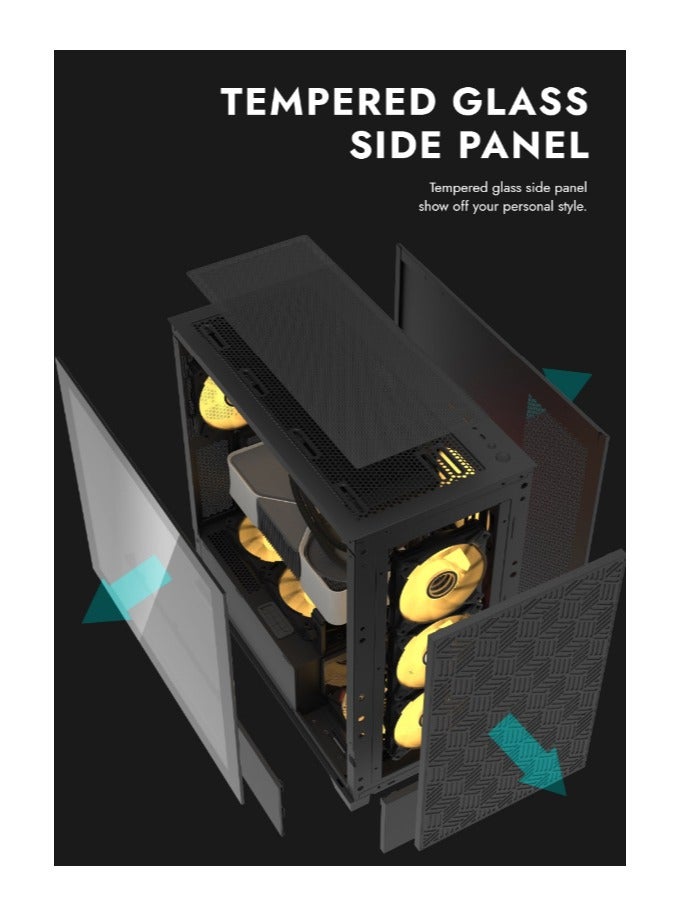 حافظة ألعاب Darkflash DF5000 Mesh ATX/MATX/ITX، لوحة أمامية شبكية، تدعم مشعات 360 مم، منفذ USB Type-C، 3*SSD، خزانة ألعاب مُقسّاة - Image 3