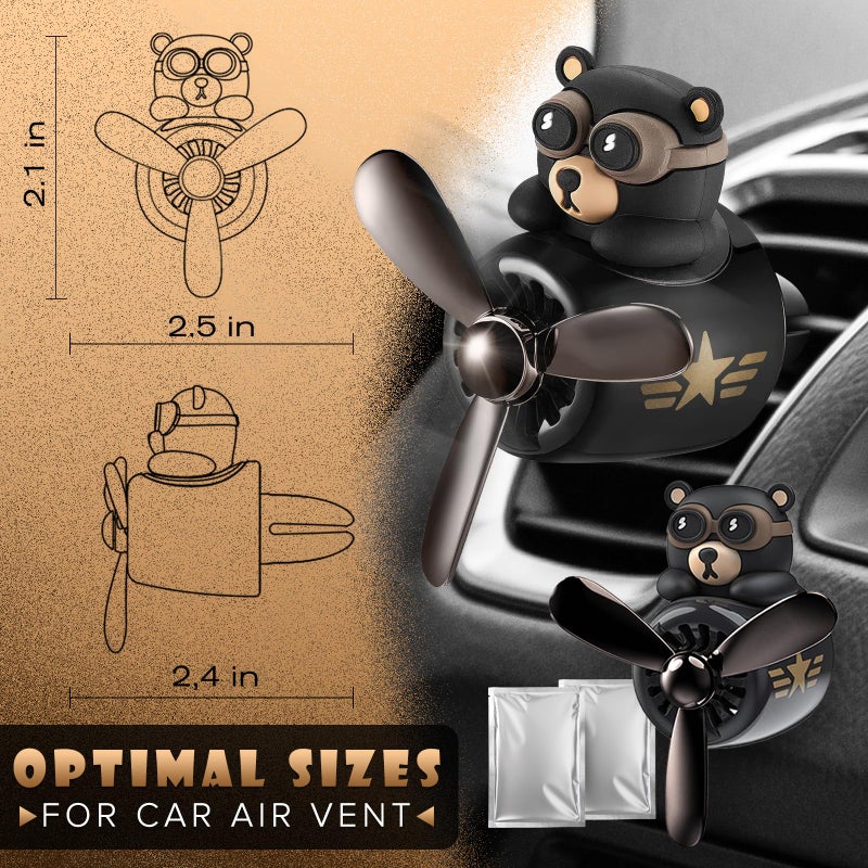 LEGLO Bear Pilot Car Air Freshener Vent Clip – Airplane Car Freshener 2.1"x2.5"x2.4" | Easy Clip-On, ABS+PP | Rotating Propeller for Eliminating Odors, Long-Lasting Fragrance & Fun Addition to Your Vehicle - Image 2