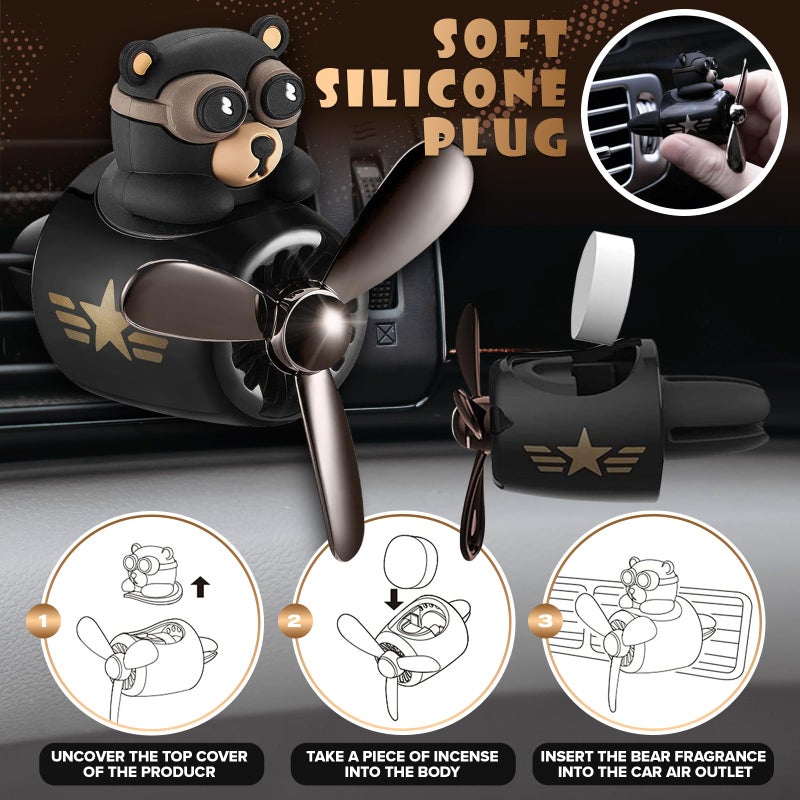 LEGLO Bear Pilot Car Air Freshener Vent Clip – Airplane Car Freshener 2.1"x2.5"x2.4" | Easy Clip-On, ABS+PP | Rotating Propeller for Eliminating Odors, Long-Lasting Fragrance & Fun Addition to Your Vehicle - Image 4