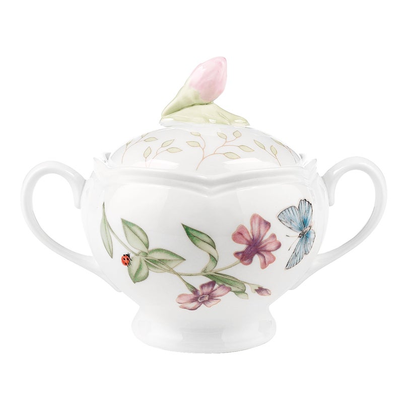 Lenox Butterfly Meadow Double Handled Sugar Bowl with Lid, White -, 1 Count (Pack of 1) - Image 3