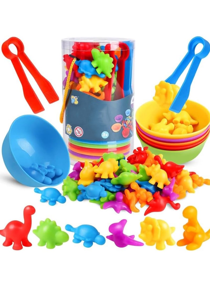 Halamodo 48 Pcs Counting Dinosaurs Toys - Matching Game With Sorting Bowls Preschool Learning Activities For Math, Montessori Sensory Teaching Toys, Counters Color Sorting For Toddlers Kids Boys Girls - Image 1