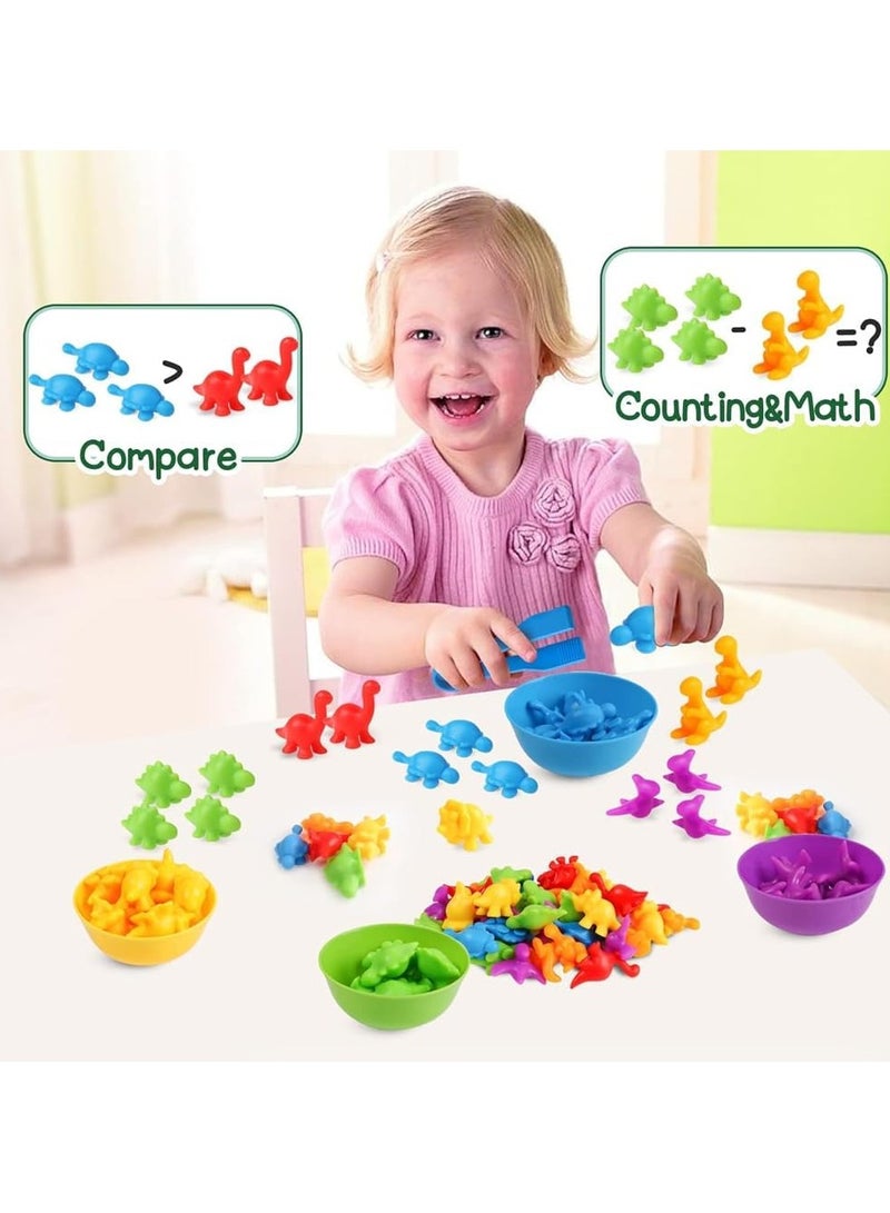 Halamodo 48 Pcs Counting Dinosaurs Toys - Matching Game With Sorting Bowls Preschool Learning Activities For Math, Montessori Sensory Teaching Toys, Counters Color Sorting For Toddlers Kids Boys Girls - Image 3