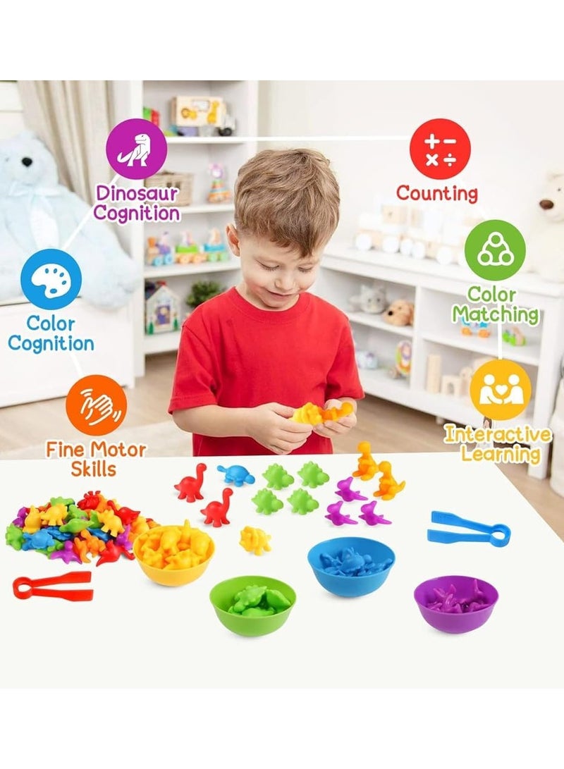 Halamodo 48 Pcs Counting Dinosaurs Toys - Matching Game With Sorting Bowls Preschool Learning Activities For Math, Montessori Sensory Teaching Toys, Counters Color Sorting For Toddlers Kids Boys Girls - Image 2
