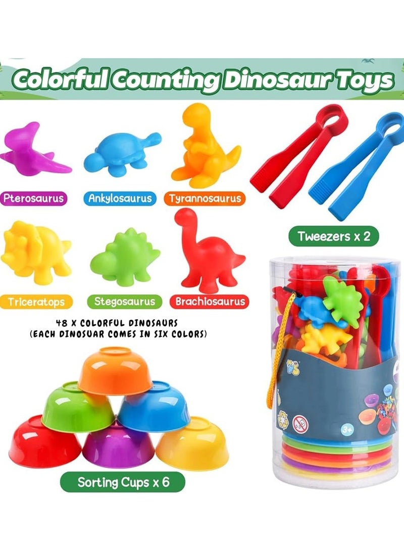 Halamodo 48 Pcs Counting Dinosaurs Toys - Matching Game With Sorting Bowls Preschool Learning Activities For Math, Montessori Sensory Teaching Toys, Counters Color Sorting For Toddlers Kids Boys Girls - Image 5