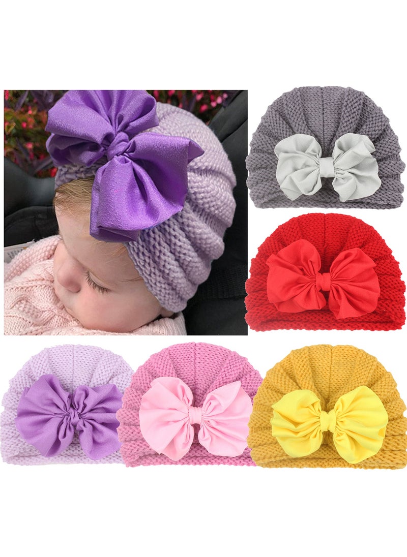 Generic 5 Pcs Baby Knitting Big Bow Hats Winter Warm Toddler Turban Infant Beanie Cap  - Image 1