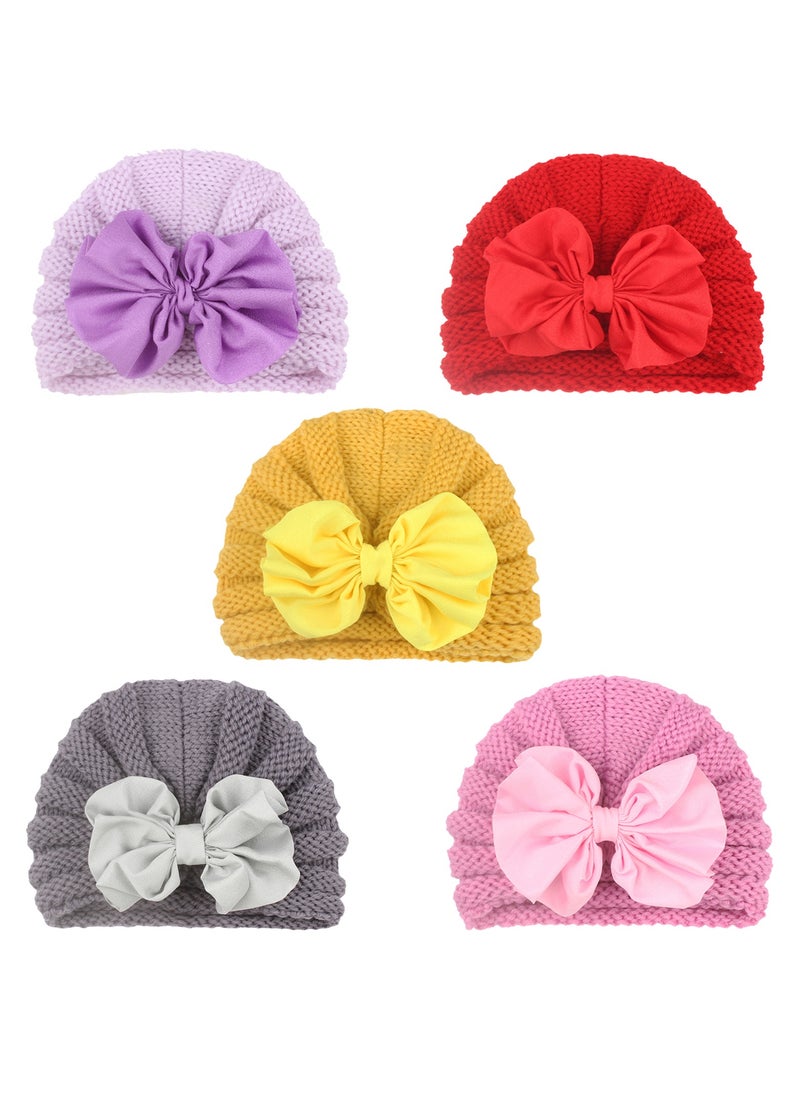 Generic 5 Pcs Baby Knitting Big Bow Hats Winter Warm Toddler Turban Infant Beanie Cap  - Image 2