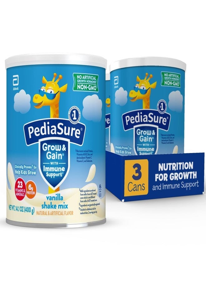 PediaSure Grow & Gain with Immune Support Shake Mix Powder, 23 Vitamins & Minerals, 6g Protein, Non-GMO, Gluten-Free, Vanilla, 14.1 oz Can, Pack of 3-24 servings - Image 1