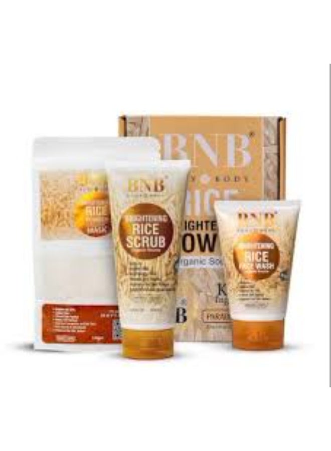 بي ان بي مجموعة BNB Rice Brightening Glow Kit 3 في 1