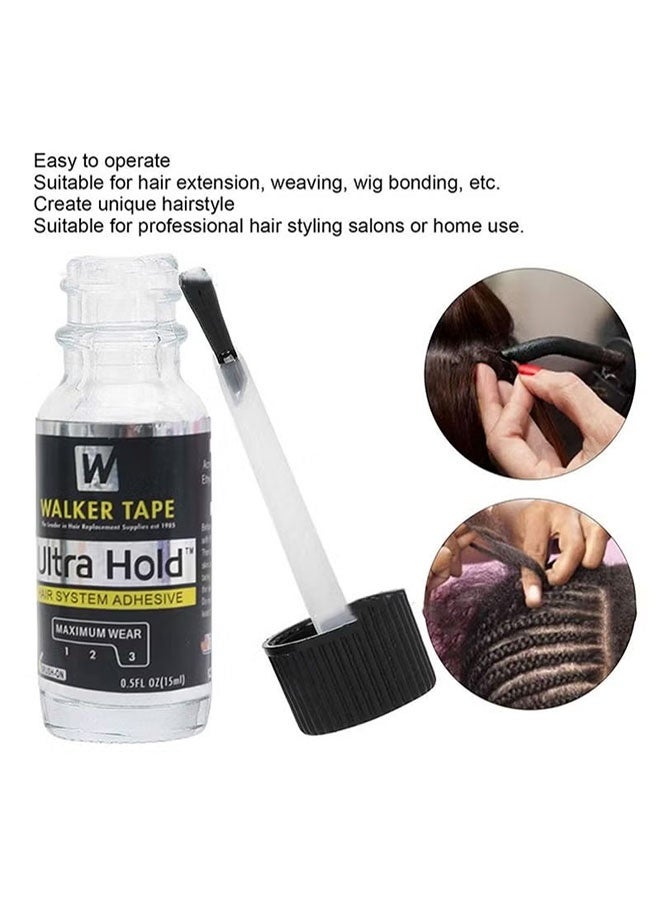 Walker Tape 2PCS special hair extension glue and remover, quickly removes glue from hair extensions, thin silicone wig glue - long-lasting hold polymer for lace wigs - lasts 3-4 weeks, suitable for wigs and wig systems - invisible waterproof glue (15mL glue and remover) - Image 2