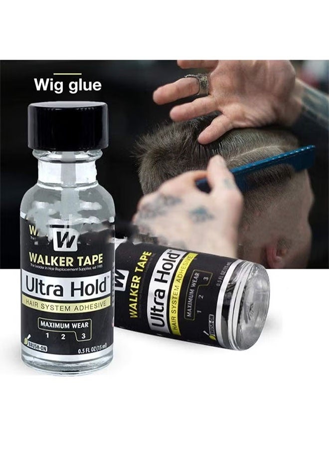 Walker Tape 2PCS special hair extension glue and remover, quickly removes glue from hair extensions, thin silicone wig glue - long-lasting hold polymer for lace wigs - lasts 3-4 weeks, suitable for wigs and wig systems - invisible waterproof glue (15mL glue and remover) - Image 3
