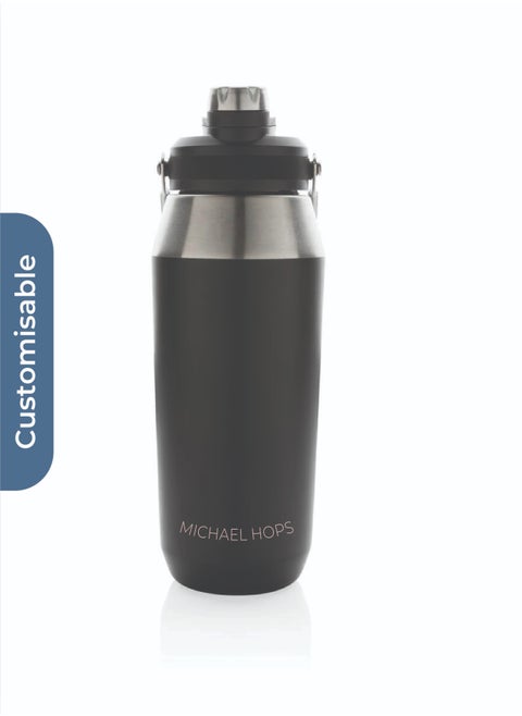 Personalised USLAR - Hans Larsen Vacuum Bottle with Solid Handle and Dual Lid - 1L - Black