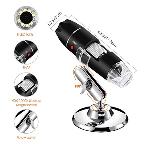 Bysameyee USB Digital Microscope 40X to 1000X, 8 LED Magnification Endoscope Camera with Carrying Case & Metal Stand, Compatible for Android Windows 7 8 10 11 Linux Mac (Not for iPhone/iPad) - Image 4