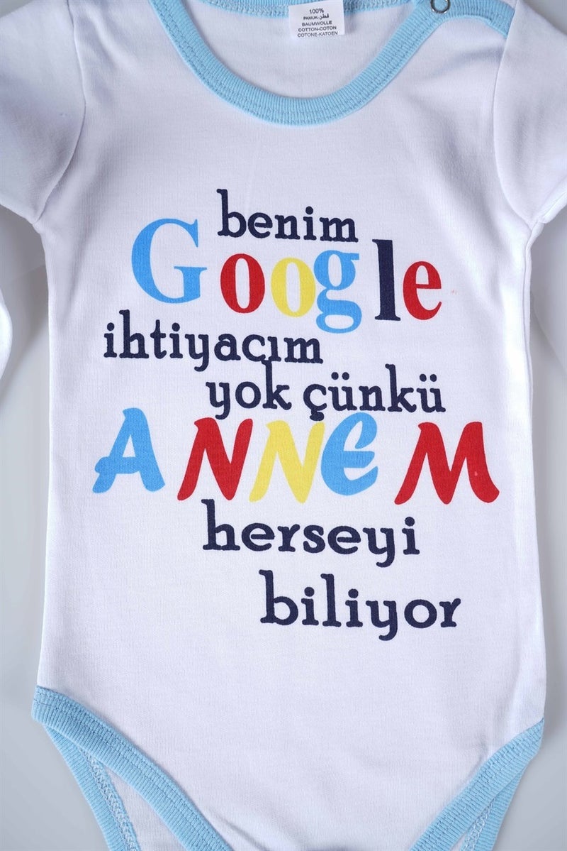 Miniko Kids New Season Google Mom Written Baby Child Long Sleeve Cotton Bodysuit - Image 2
