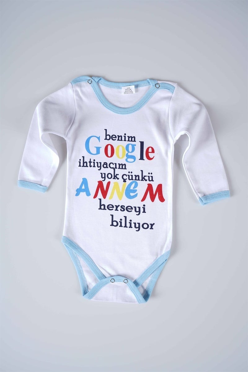 Miniko Kids New Season Google Mom Written Baby Child Long Sleeve Cotton Bodysuit - Image 1